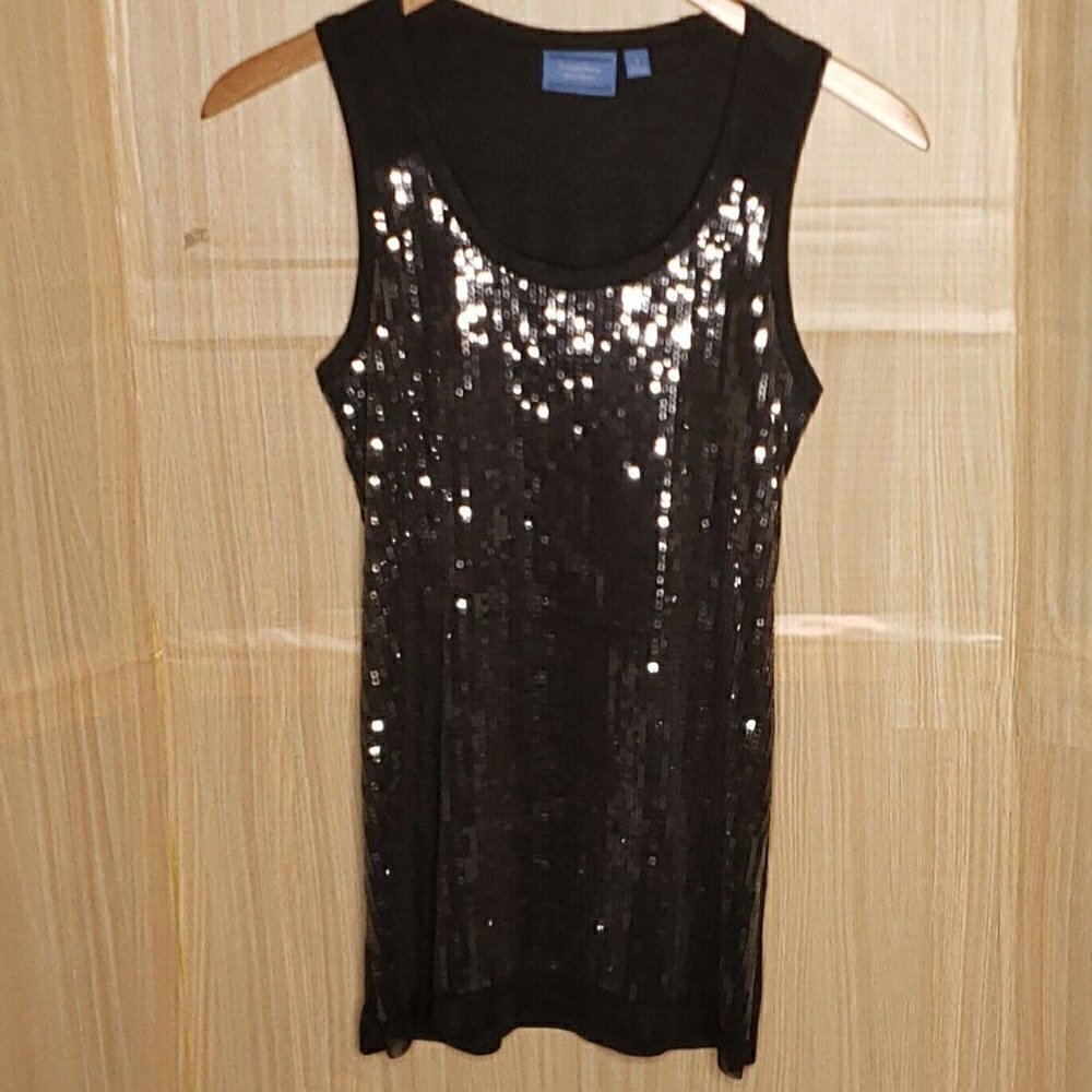 Simply Vera Vera Wang Womens Grey Sequin Stretchy Tunic Tank Top Small